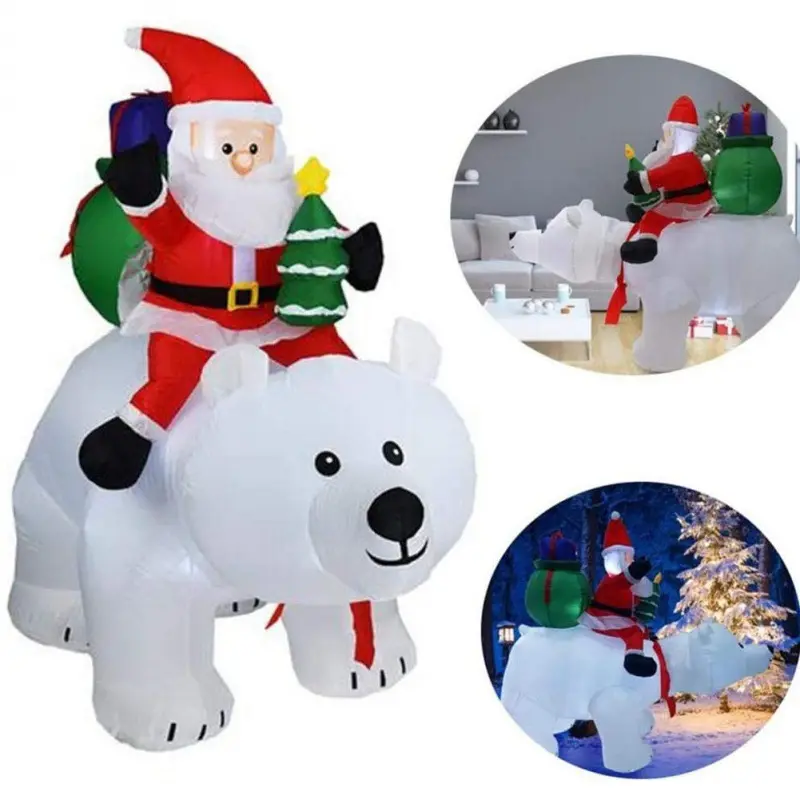 LED Inflatable Santa Model Christmas Riding Polar Bear Inflatable Doll Christmas Home Decorations