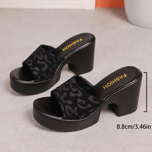 Nuevas Sandalias Europeas Americanas de Tacón Alto con Punta Abierta, Talla Grande 43, Estampado de Leopardo, Tacón Grueso de Verano, Elegantes, de Moda para Exteriores, de PU - Product Image 6