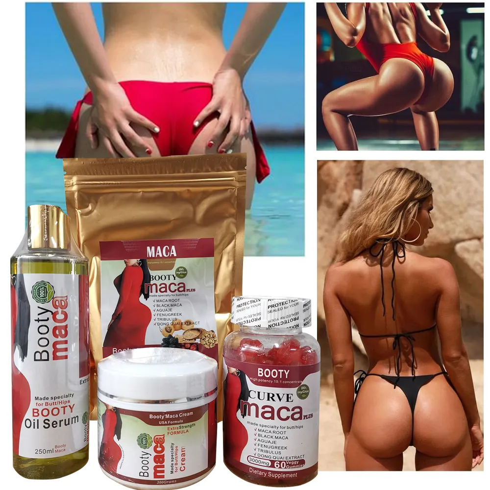 100% natural herbal Peru black maca root perfect curves shape extreme hip gummy oil cream powder bigger butt enlargement set