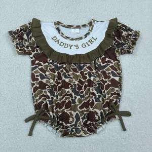 SR3919 RTS Infant Baby camo green daddy's girl embroidery Kids Wholesale ruffle Romper short Sleeve Jumpsuit girl <b>Bubble</b> - Product Image 1