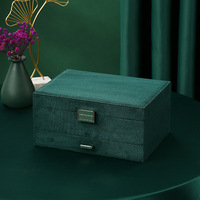 Boîte à bijoux portable de luxe en velours vert avec tiroir pour organiser boucles d'oreilles, bagues et colliers