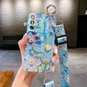 Funda de lujo con correa de pulsera de flores IMD para <span class=keywords><strong>Samsung</strong></span> S23 21 22 Plus S24 Ultra Cover <span class=keywords><strong>A</strong></span> 14 54 34 13 33 53 12 <span class=keywords><strong>52</strong></span> funda brillante - Product Image 3