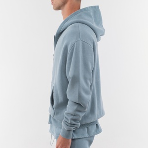 Sweat à capuche gris clair en molleton bouclette pour homme, 100 % coton, couleur unie, lavage vintage personnalisé, saison hiver, fermeture éclair, écologique, vente en gros - Product Image 6