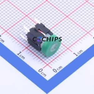 TPB01-104L10 Tactile Switch Through hole Component (THT) Switch ( Button Shape: Round Button )( Button/Cap Color: Green ) - Product Image 1