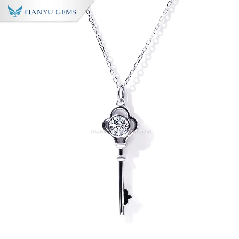 Tianyu gems fine jewelry choker moissanite key pendant 925 silver plated 18k men thick gold choker chain necklaces for women