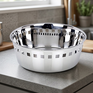 Stainless Steel Storage <b>Basket</b> Bowl With <b>Square</b> Holes For Kitchen Organization - Product Image 2