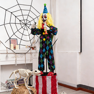 <span class=keywords><strong>Payaso</strong></span> <span class=keywords><strong>Loco</strong></span> de Halloween de 1.9M con Trompeta, Luz Activada por Movimiento, Decoración Eléctrica para Casa Embrujada, Jardín y Fiestas al Aire Libre - Product Image 2