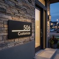Plaque de porte moderne rétroéclairée à LED pour villa, en acier inoxydable, étanche, avec halo lumineux, pour numéro de maison extérieur