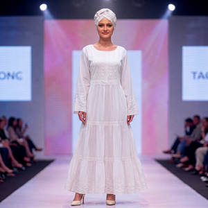 White Lace Luxury Modest Wear <b>Abaya</b> Dress Long Sleeve Elegant Kaftan Maxi Gown Floral Printed Premium Cotton <b>Summer</b> African - Product Image 1