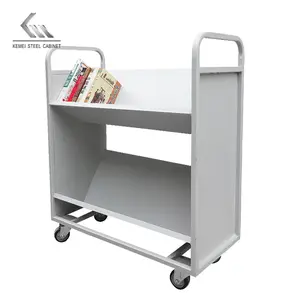 School Equipment V Style White 2 Layers Library Book Trolley Bookshelf Cart Mobile Book Cart Steel Book Trolley For The Library