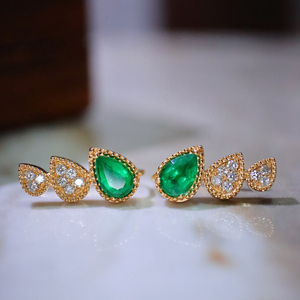 Aazuo, joyería fina de 18K, oro amarillo macizo, esmeralda Natural, diamantes reales, encantadores pendientes con gancho, regalo para damas, uso diario, moda - Product Image 3