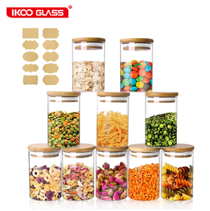 IKOO Glass Storage Jars 250 ml, Set of 10 Glass Jars with Bamboo Lids and Labels, Airtight Canister Kitchen Food Storage