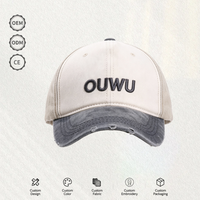 Topi Baseball Custom Logo Distressed 6 Panel Warna-warni Model Ripped Color Block Ukuran Besar Bahan Katun Multi Warna OEM ODM Grosir