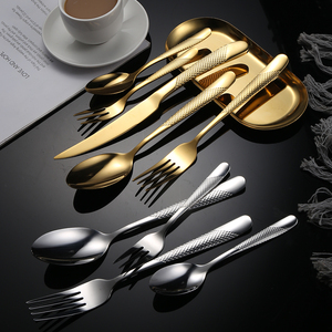 Couverts <span class=keywords><strong>à</strong></span> pois en <span class=keywords><strong>métal</strong></span>, service de couverts de luxe en titane doré pour mariage, couverts de restaurant en acier inoxydable - Product Image 1
