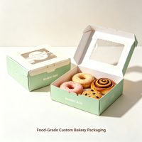 Boîte à pâtisserie en papier alimentaire personnalisée avec fenêtre transparente, échantillon disponible, petites commandes acceptées, boîte d'emballage pour beignets, biscuits, gâteaux, pâtisseries