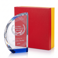 Trophée Voilier en Cristal Personnalisé à Grande Surface de Gravure, Base en Cristal Bleu, Récompense pour la Reconnaissance des Employés - Vente Chaude