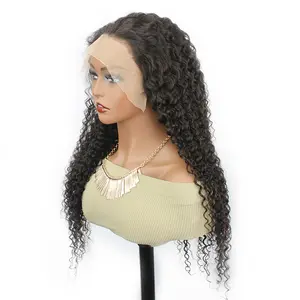 Perruque lace frontal wig frisée naturelle indienne, deep wave, sans cluless, 4x4, cheveux de bébé bouclés, hd, 613