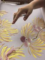 SUNGPU Papiers Peints Muraux Haut de Gamme Personnalisés Faits Main Brodés Motif Feuillage Doré et Fleurs Violettes Murales