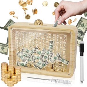 Wooden Money <b>Box</b> With Transparent Front <b>Large</b> Capacity Coin Bank For Home Use Kids Saving <b>Gift</b> - Product Image 1