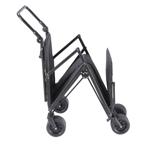 Multifunctional Outdoor Reclining Camping Trolley Four Wheel <b>Foldable</b> Storage <b>Cart</b> Black Metal 150KG Capacity - Product Image 4