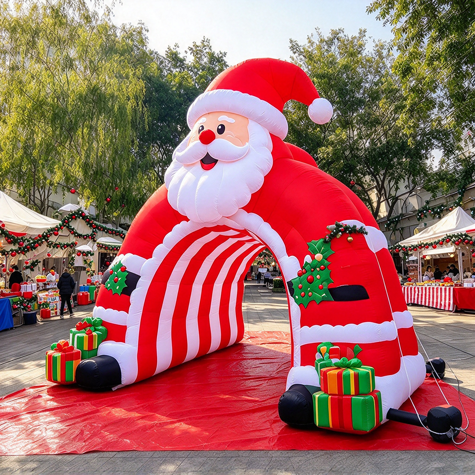 Gate Theme Event Giant Santa Claus Inflatable Tunnel Cartoon Xmas Gate Outdoor Decor for ...