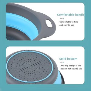 2Pcs/Set Eco-Friendly Food Grade Silicone Collapsible Colander Strainer <b>Stand</b> Plastic Handle Dishwasher Oven Safe <b>Vegetable</b> - Product Image 4