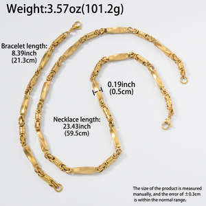 Collier chaîne gourmette en acier inoxydable de haute qualité, maillons géométriques avec placage or, bijoux élégants à coutures soignées - Product Image 6