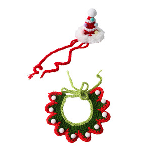 JZ Crochet Santa Pet Hat Elegante accesorio de algodón de lujo <span class=keywords><strong>para</strong></span> el cabello Traje de vacaciones ajustable con cuello de volantes festivo <span class=keywords><strong>para</strong></span> el verano - Product Image 5