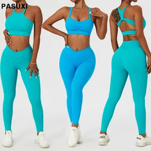 PASUXI Großhandel Fitness Yoga Wear 5PCS Nahtloses Training Frauen Plus Size Gym Sets Gym Sportswear