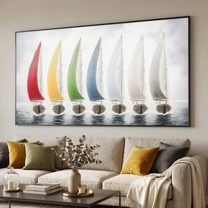 Toile d'art sur le thème des voiliers colorés, paysage marin sur eau calme, affiche imprimée sur toile murale pour la décoration de la pièce - Product Image 1