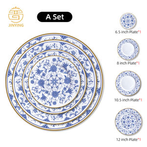 Juego de Platos Elegantes JINYING con Diseño Floral Azul, Incrustaciones Doradas, <span class=keywords><strong>Vajilla</strong></span> de Cerámica de Alta Calidad, <span class=keywords><strong>Vajilla</strong></span> Azul <span class=keywords><strong>y</strong></span> <span class=keywords><strong>Blanca</strong></span> para Bodas - Product Image 6