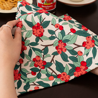 Napperons de table en coton double couche motif feuilles de baies rouges, style Cottagecore, pour revendeurs - Vente chaude