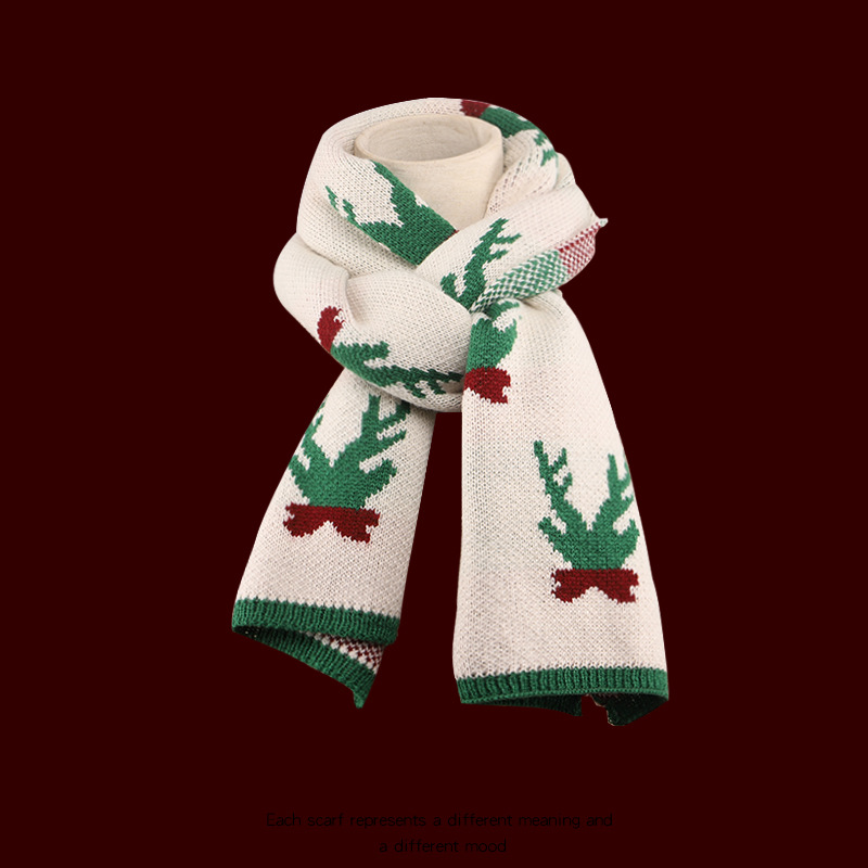 Вязаный зимний теплый рождественский шарф 2023, подарок, шарф с китайским красным оленем, Женский Универсальный осенний удлиненный шарф для студентов