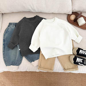 <span class=keywords><strong>Pull</strong></span> pour bébé garçon, version coréenne, nouveau printemps, élégant, couleur unie, tricot en fibre acrylique, manches longues, col rond, automne - Product Image 3