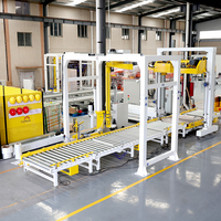 Système de cerclage de palettes en carton ondulé entièrement automatisé et système d'enroulement rotatif à bras avec machine de cerclage à double tête, pression de 500/3000 kg
