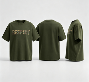 เสื้อยืดแขนสั้นสีเขียวมะกอกสำหรับผู้ชาย พิมพ์ลายพราง คอโอ ทรงลำลอง ผ้าเจอร์ซีย์คอตตอน - Product Image 3