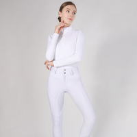 Haut d'équitation blanc élégant avec logo personnalisé, nouvelle arrivée, en Spandex et Nylon, fermeture éclair en résine, anti-boulochage, vêtements pour cavalier