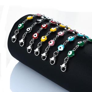 สร้อยคอและกำไลข้อมือสแตนเลสสตีลขนาด 6 มม. ลายตาปีศาจตุรกีสำหรับผู้หญิง ประดับลูกปัดหลากสีรูปดอกไม้ เครื่องประดับโลหะ - Product Image 3