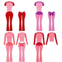 Ensemble 2 pièces décontracté Y2K vintage pour femme, haut à manches longues et pantalon de yoga évasé, avec détail nœud, idéal pour les grandes tailles - Collection Saint-Valentin 2026