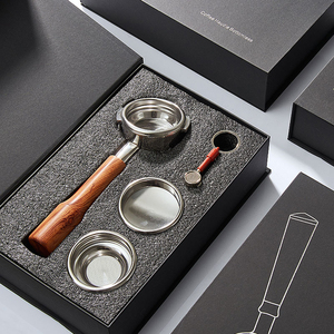 Porte-filtre à café expresso E61 58 mm sans fond avec logo personnalisé, poignée en bois massif, coffret cadeau, 2 paniers et porte-clés - Product Image 4