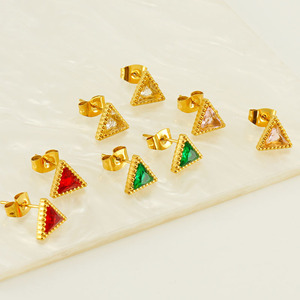 ZOGXIN Triangular Stud Earrings 18K Gold Plated Zircon Inlay Geometric Design Women's Fashion Jewelry - Product Image 2