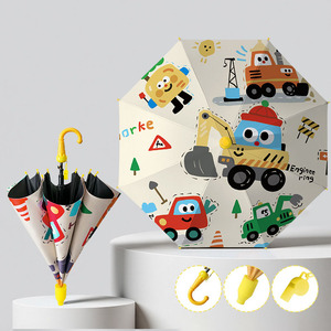 Parapluie pour enfants en polyester à 8 baleines, imperméable, motif dessin animé, pour le soleil et la pluie, avec sifflet et poignée en forme de cornet, idéal pour la maternelle - Product Image 6