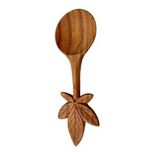 Cuillère à thé en bois sculptée à la main avec motif de feuille, 16-20 cm, style chinois traditionnel, cuillère de service écologique, vente en gros - Product Image 1