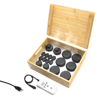 Chauffe-pierres de massage en basalte noir pour SPA, avec plateau en bambou – Vente en gros
