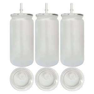 Recyclable BPA Free Kids Children Can Shaped Frosted Acrylic 16oz <b>Cup</b> with clear Lid and Straw for UV DTF Transfer - Product Image 1