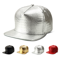 Gorra de Béisbol Unisex Ajustable de 6 Paneles con Visera Plana, Estilo Hip Hop y Street Dance, Impermeable, Metálica Plateada, Oro Rosa, Holográfica, PU Cuatro