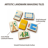 Jeu de tuiles de Mahjong américaines en acrylique, motif monuments de Paris en relief, résistant à l'eau et aux taches, imprimé UV, vente en gros, nouveauté