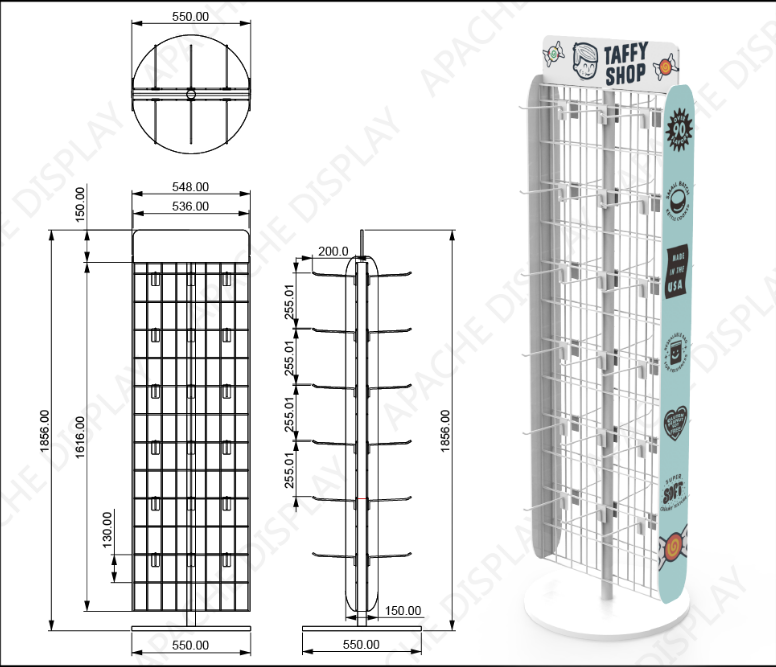 Custom Multi Functional Metal Snack Rack Durable Display Shelf with Hook for Supermarket & Candy Snacks Store — view 2