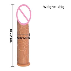 Reutilizável Penis Sleeve Extender Realista Penis Preservativo Silicone Extensão Massagem Gun para Homens Galo Ampliar Preservativo Bainha Atraso - Product Image 3