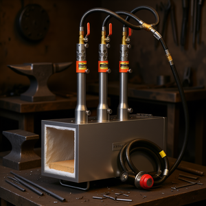 Fourneau industriel portable Vevo à 3 brûleurs au propane, 2400C, en acier inoxydable, pour affûter les couteaux et le métal - Product Image 2